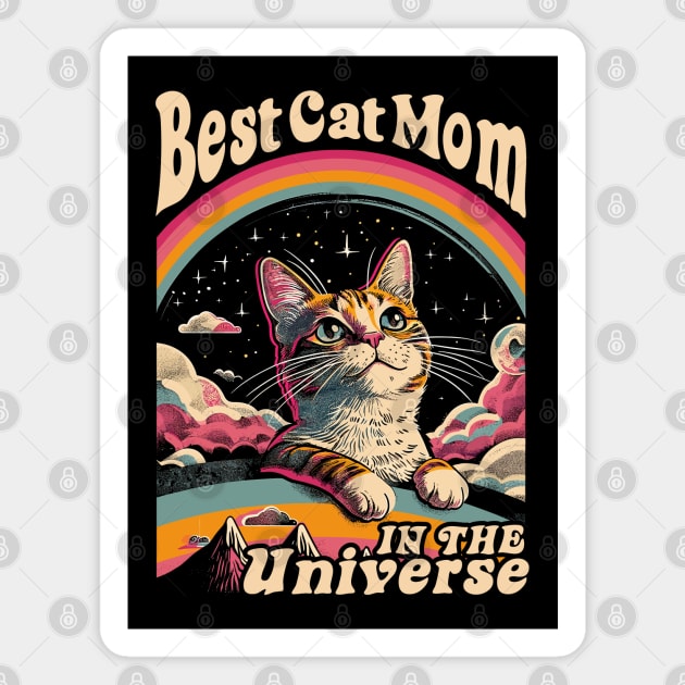 Best Cat Mom In The Universe 60s 70s Hippie Aesthetic Women Magnet by Apocatnipse Meow